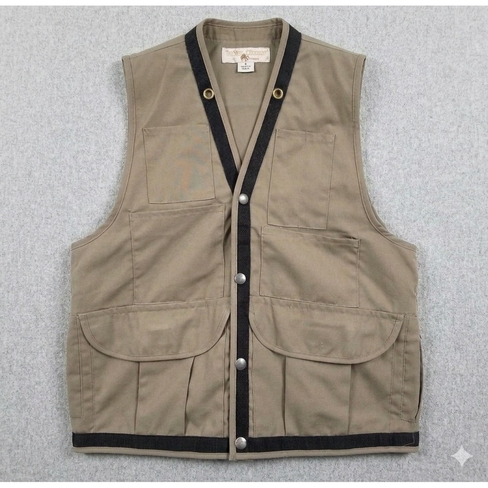Vtg The Nature‎ Company Hunting Vest Olive Khaki Mens Sz S Pockets Cotton Blend